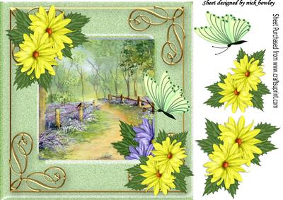 Pretty Lavender Woodland with Yellow Flowers and Butterfly