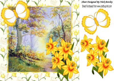 Spring is Here! Pretty Woodland with Daff & Butterfly 8x8