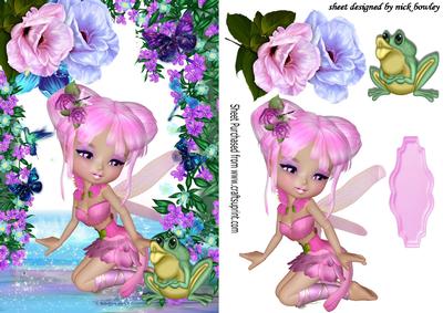 Pink Fantasy Faerie with Frog and Flowers