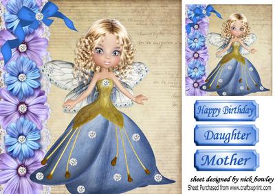 Pretty Faerie with Diamonds and Flowers 8x8