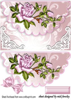 Pink Roses on Scalloped Envelope with Bow