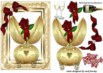 Beautiful Gold Faberge Egg with Red Rose and Bow