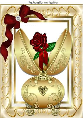 Beautiful Gold Faberge Egg with Red Rose and Bow A4