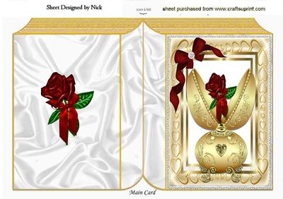 Beautiful Gold Faberge Egg with Red Rose, Folded Book