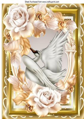 Beautiful Swan, with Cream and Gold Roses A4