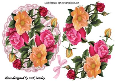 Pretty Broderie Anglaise Doilie with Summer Roses