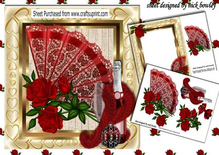 Pretty Lace Fan with Red Roses and Champagne 8x8 Mini Kit