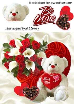 Hug Me White Cuddly Valentine Bear with Roses 8x8