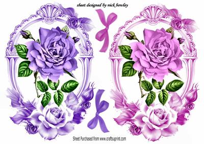 Lovely Pink and Lilac Roses in Ornate Frames