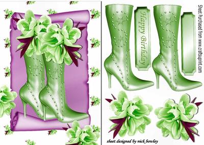Pretty Exotic Green Flowers with Boots on a Scroll