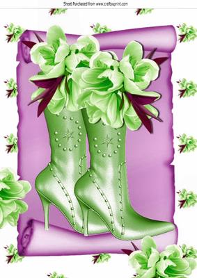 Pretty Exotic Green Flowers with Boots on a Scroll A4
