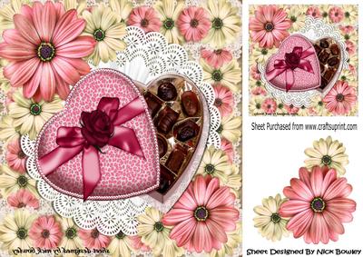 Flowers and Heart Box with Chocolates 8x8