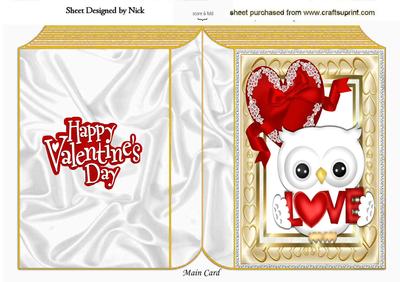 Cute White Love Owl with Red Lace Heart Folded Book