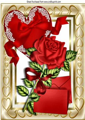 Letter to My Sweetheart, with Red Rose and Heart A4