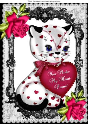 You Make My Heart Purrrrrrrrr! Cute Kitty with Roses A4