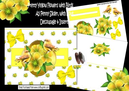 Pretty Yellow Flowers with Birds and Bows Penny Slider Kit