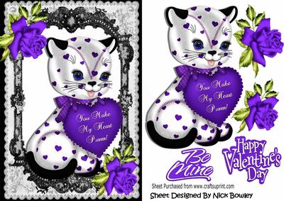 You Make My Heart Purrrrrrrrr! Cute Kitty with Purple Roses