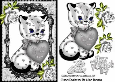 You Make My Heart Purrrrrrrrr! Kitty with Silver Roses