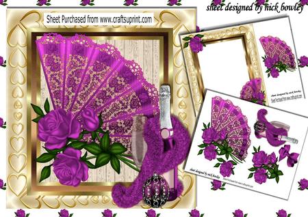 Pretty Pink Lace Fan with Roses and Champers 8x8 Mini Kit
