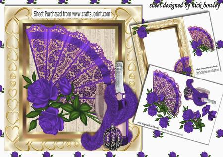 Pretty Purple Fan with Roses and Champers 8x8 Mini Kit