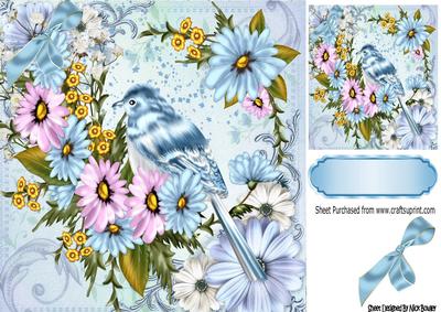 Pretty Bluebirds with Spring Flowers 8x8