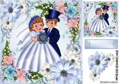 Lovely Wedding Couple in Pink and Blue Flower Frame 8x8
