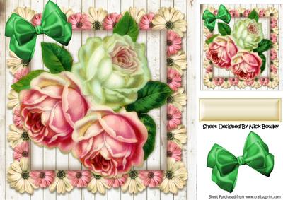 Pretty Summer Roses in Floral Frame 8x8