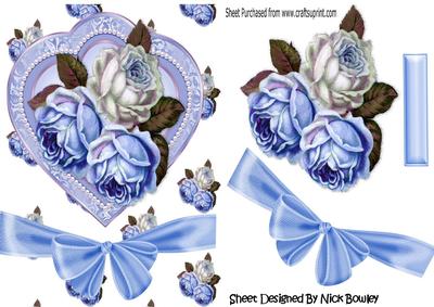 Heart with Pearls and Blue Roses with Bow