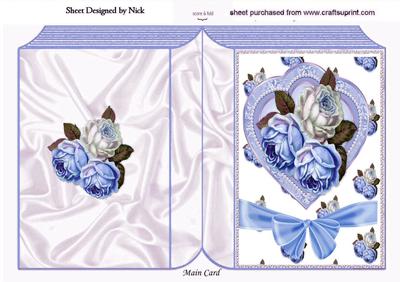 Heart with Pearls and Blue Roses with Bow Folded Book