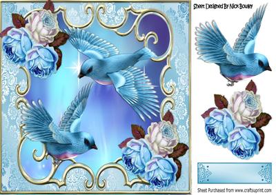 Birds in Flight, with Pretty Fantasy Roses 8x8