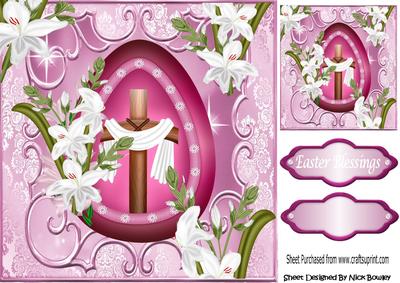 Pretty Pink Egg, with Cross and White Lillies 8x8