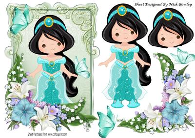 Pretty Princess with Butterflies and Flowers