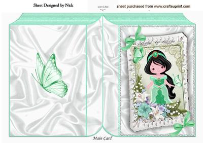 Pretty Princess in Green with Butterflies and Flowers Book