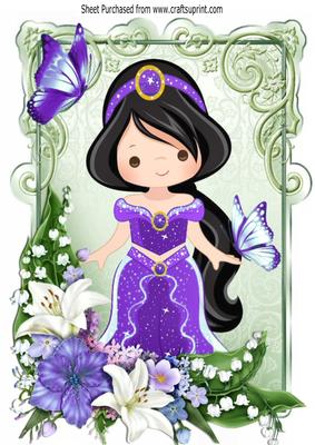 Pretty Princess in Purple with Butterflies and Flowers A4