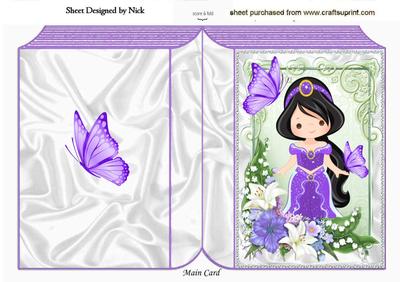 Pretty Princess in Purple with Butterflies and Flowers A4