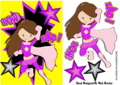 Pow! Zap! Super Girl in Pink with Funky Stars