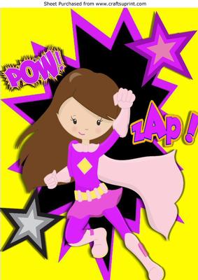 Pow! Zap! Super Girl in Pink with Funky Stars, A4
