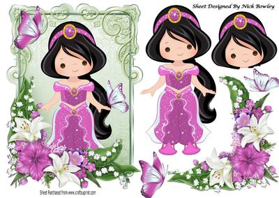 Pretty Princess in Pink with Butterflies and Flowers