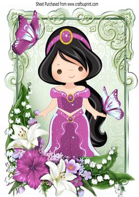 Pretty Princess in Pink with Butterflies and Flowers A4