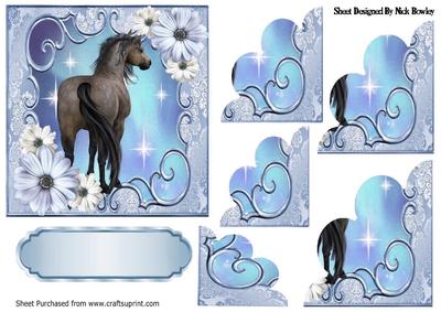 Pretty Blue Flowers with a Horse, Scalloped Stackers