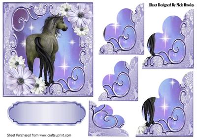 Pretty Purple Flowers with a Horse, Scalloped Stackers