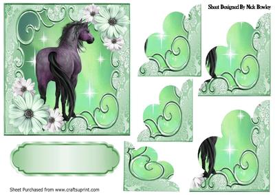 Pretty Green Flowers with a Horse, Scalloped Stackers