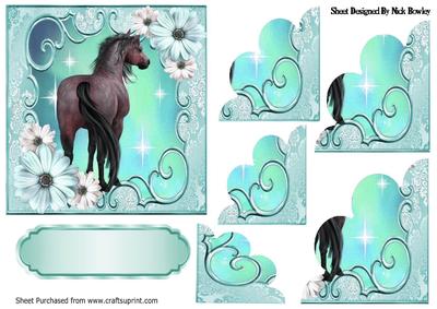 Pretty Turq Flowers with a Horse, Scalloped Stackers