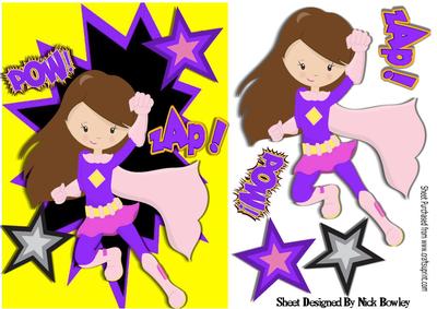 Pow! Zap! Super Girl in Purple with Funky Stars