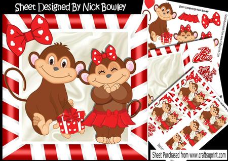 Monkey Love, Kisses and Cuddles Will You Be Mine 8x8 Kit