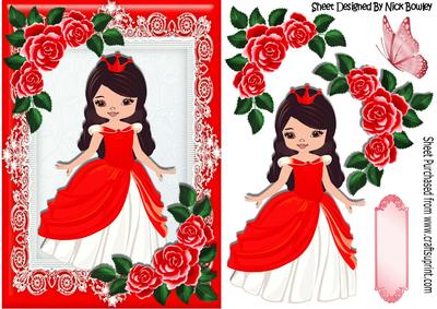 Pretty Princess with Red Roses and Butterfly