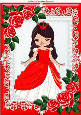 Pretty Princess in Red with Roses A4