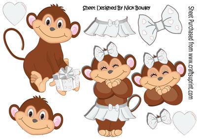 Cute Monkey Love in Silver with Hearts A4