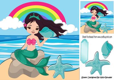 Pretty Mermaid Sitting on a Rock Holding a Shell 8x8
