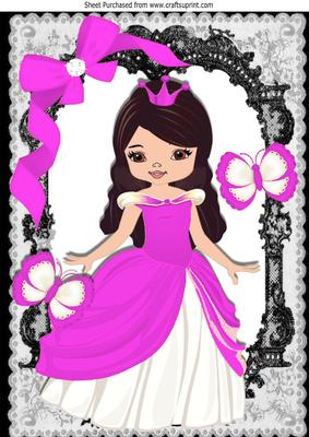 Princess Summer in Her Pink Dress with Butterflies A4